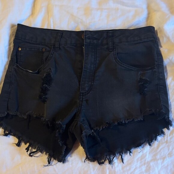 Harlow Black Distressed Jean Shorts - Picture 1 of 4